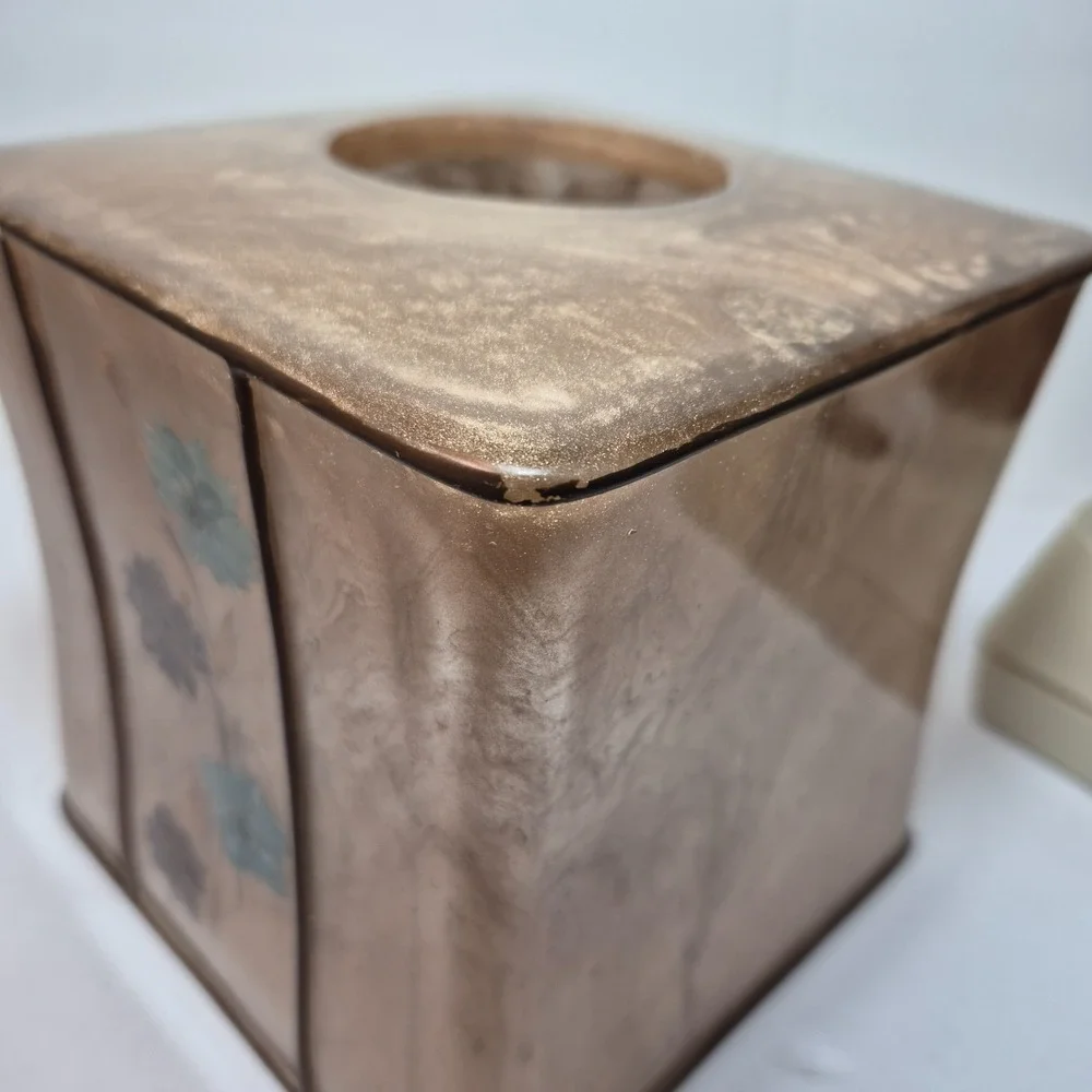 Vtg India Ink Tissue Box Cover Fresh Fields Acrylic MCM Bohemian Dried Flowers